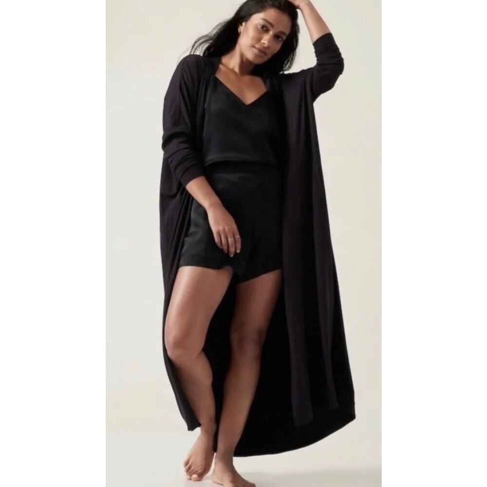 Athleta Modal Robe Black S M Long Cardigan Sleep Pajama